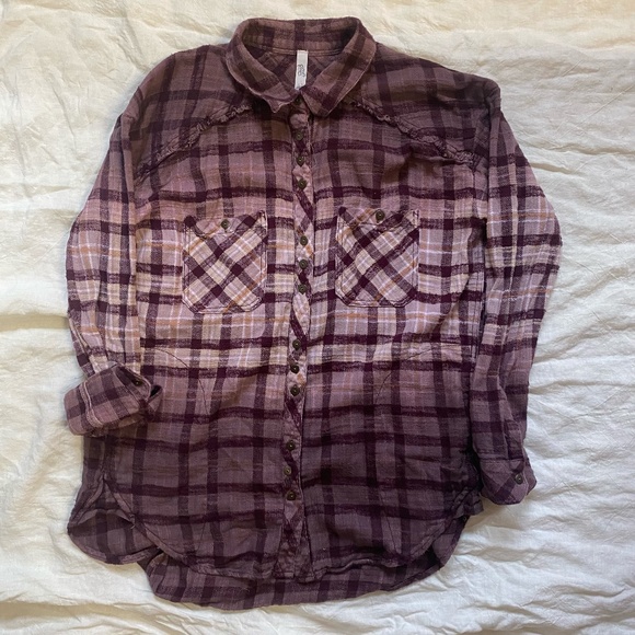 Free People Tops - Free People Purple Flannel w/ Pockets Size Small
